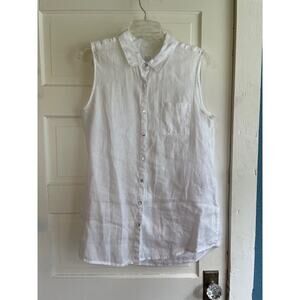 Sigrid Olsen Size Large 100%‎ Linen Sleeveless Button Front White Blouse
